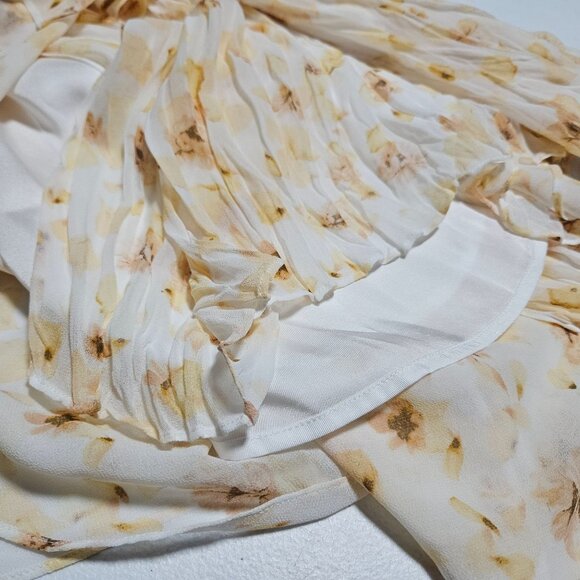 Vince Floral Asymmetrical Skirt Womens Size Medium Cream Yellow Maxi Side Zip - Picture 10 of 11